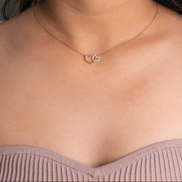 NWT Veronica Interlocking Heart Necklace // 14kt Gold Vermeil + CZ - Picture 3 of 5